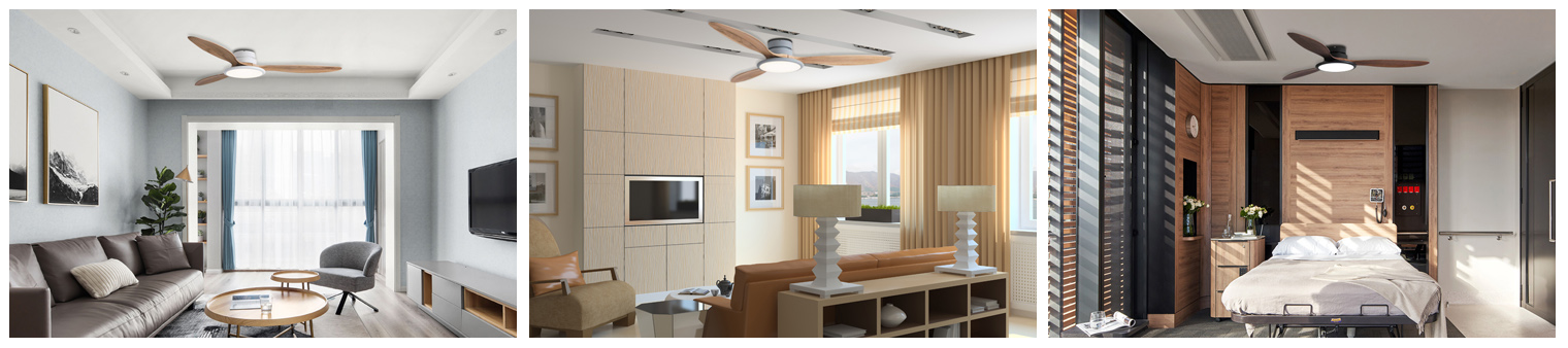 Flush Mount DC solid wood ceiling fan with LED light